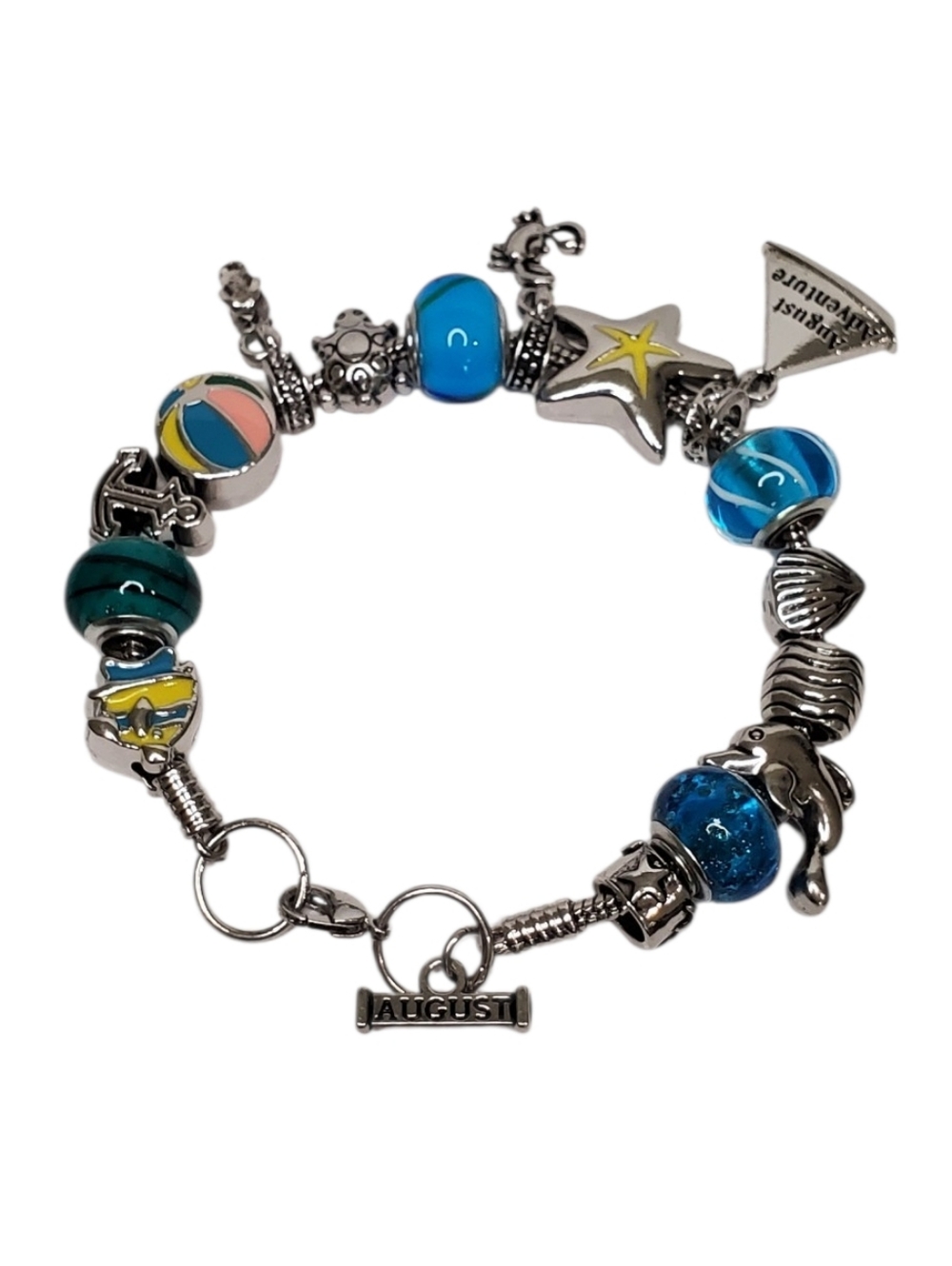 Estate Willabee & Ward Silver-Tone August Charm Bracelet Nautical Beach Theme